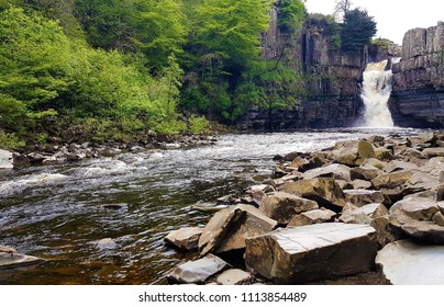 High Force Waterfall. One Of The Most Spectacular Waterfalls In England, North Pennines Area Of Outstanding Natural Beauty.