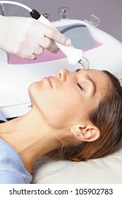 High Frequency Skin Treatment In Female Face In Spa