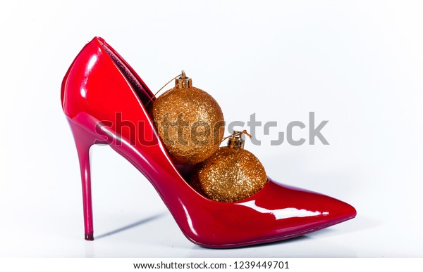 High Heel Shoes Christmas Decorations Closeup Stock Photo Edit