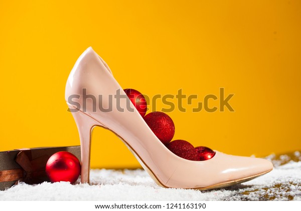 High Heel Shoes Christmas Decorations Closeup Stock Photo Edit