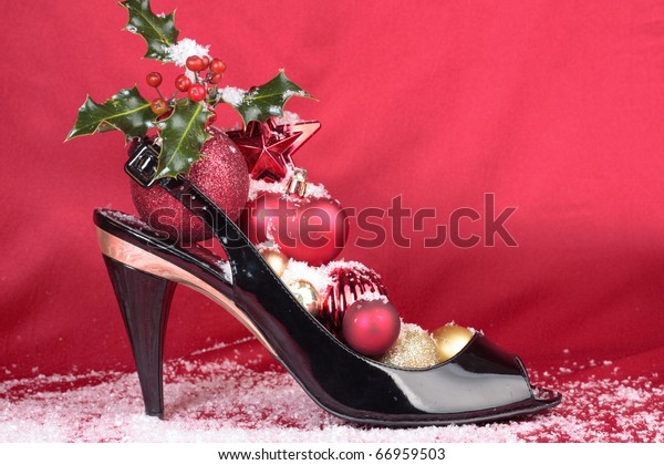 High Heel Shoes Christmas Decorations Closeup Stock Photo Edit Now 66959503