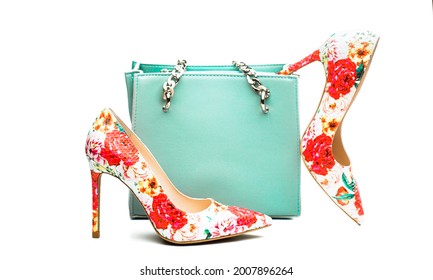 High Heel Women Shoes And A Bags. Stylish Red Women's Leather Sandals Shoes. Woman Bag. Ladies Bag And Stylish Red Shoes. Colorful Leather Shoes Stiletto. Stylish Classic Women Leather Shoe.