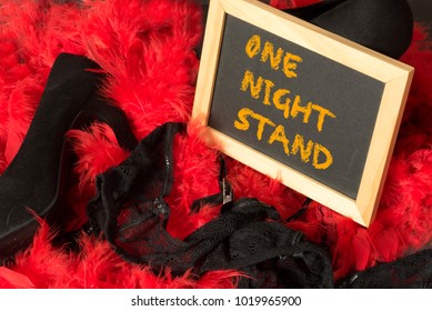 High Heels, Lingerie And A Blackboard With The Text One Night Stand