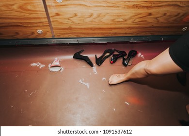 high heels on the floor during party - hen party dance floor