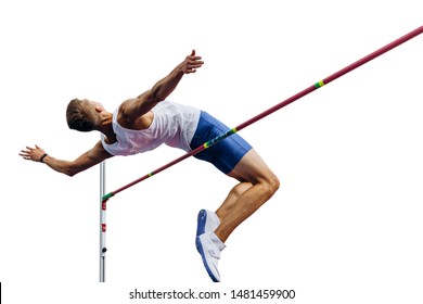 high jump athlete jumper over bar isolated on white background