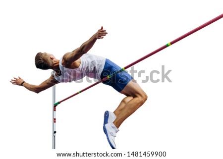 high jump athlete jumper over bar isolated on white background