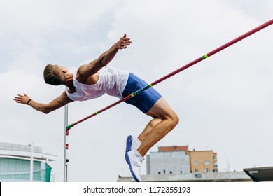 High Jump Athlete Jumper Successful Attempt In Competition