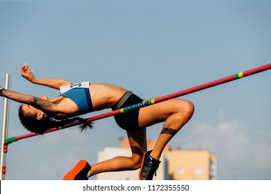 High Jump Female Athlete Jumper Successful Attempt