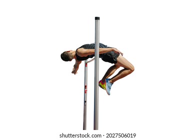 High Jump Male Athlete In White Background