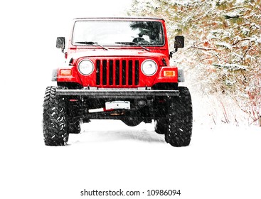 High Key Photo Of A 4X4 In A Snow Storm