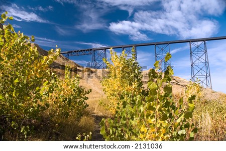 High level train bridge at Lethbridge Alberta, Canada. The longest of it's kind in the world.