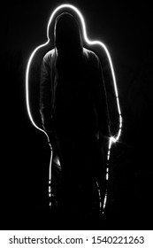 High Lighted man shape in the dark