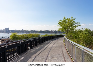 The High Line Park With No People In Hudson Yards Of New York City