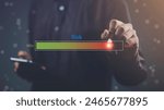 High and low impact for business security. Risk management control concept. Businessman touch on indicator rating chance level to increase exposure for  work danger investment strategy.