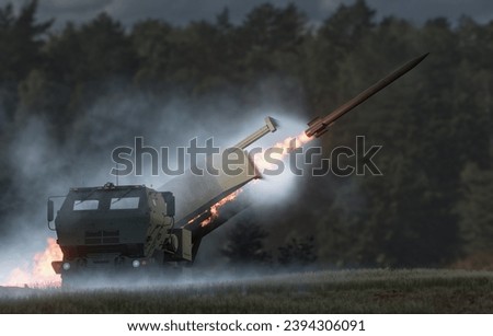 High Mobility Rocket Artillery System during firing
