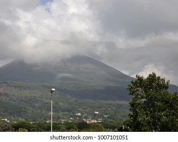 A high mountain in the clouds.