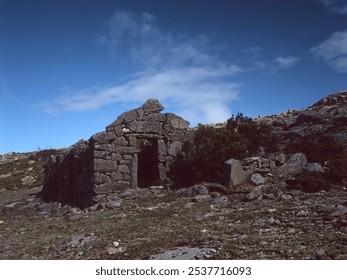 High mountain granite hut ruin. Peneda Geres National Park, north of Portugal. Analog: 120 slide film. - Powered by Shutterstock