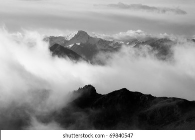 high mountains in clouds