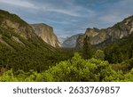 The high mountains range, cliff, and forest in Yosemite National Park