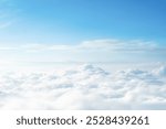 High nature view fluffy white cloudy on soft sky background in the morning, Panorama view of white clouds on the plane.