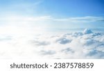 High nature view large soft white clouds on soft sky background in the morning, Panorama sunlight with white clouds and clear sky, View of white cloudy on the plane.