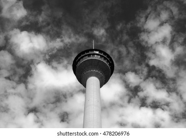 High observation tower view with the clouds sky black and white background