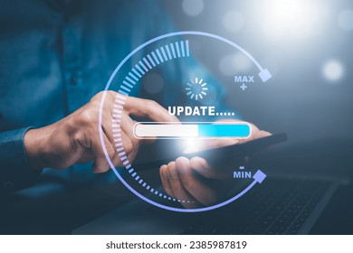 High performance speed internet connection network technology, Man using Internet high speed by smartphone and laptop computer, 5G quality, speed optimization with fiber optic.