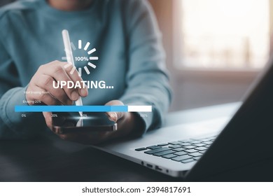 High performance speed internet connection network technology, Man using Internet high speed by smartphone and laptop computer, 5G quality, speed optimization with fiber optic.