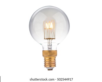 high power edison light bulb on white background with glowing element