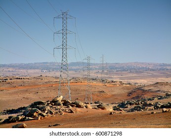 High Powered Transmission Electricity Power Lines In Remote Outback Australia