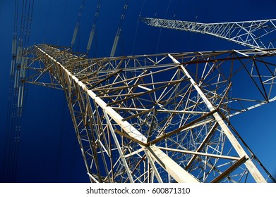 High Powered Transmission Electricity Power Lines In Remote Outback Australia