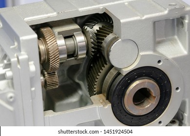 High Precision Automotive Gear Box Close-up.Gear Box For Increase And Reduce Speed. Precision Gear Box Assembly With Servo Motor