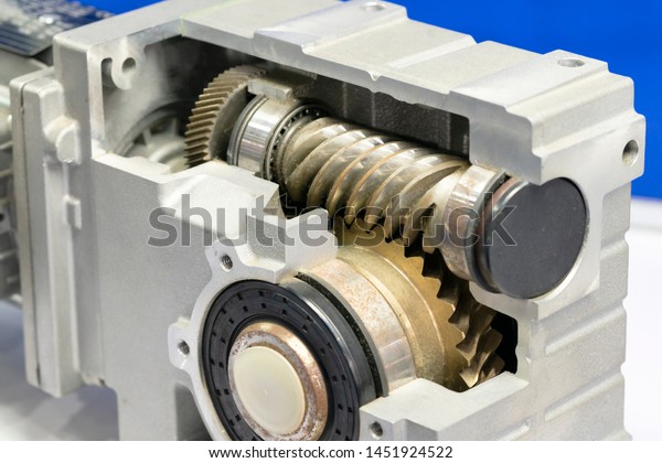 high precision automotive gear box close-up.Gear\
box for increase and reduce speed. precision gear box assembly with\
servo motor