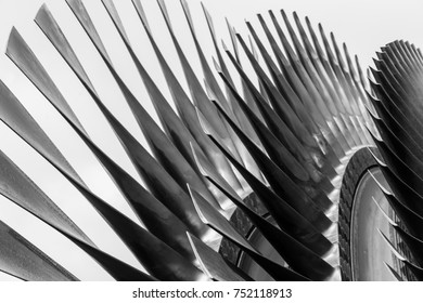 High Precision Metal Turbine Blades Closeup Industrial Art And Design Engineering Concept