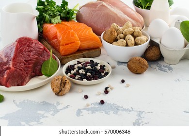 High Protein Food. Healthy Nutrition Or Diet Concept. Products For Strong Hair