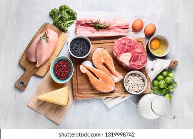 High Protein Foods. Healthy Eating And Diet Concept