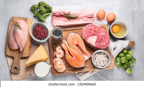 High Protein Foods. Healthy Eating And Diet Concept