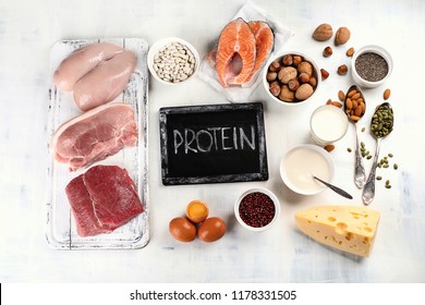 High Protein Foods. Top View Healthy Eating Concept 