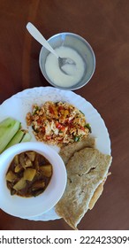 High Protein Healthy Meals With Scrambled Eggs With Veggies, Flat Bread Made Out Of Lentil 