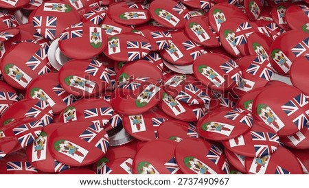 A high quality 3d render of numerous round pins featuring the red British Ensign flag of Bermuda
