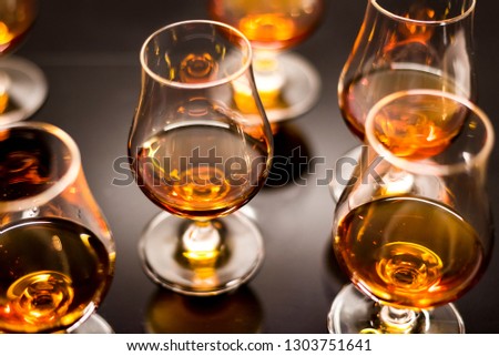 High quality Caribbean rum in modern glass for tasting 
