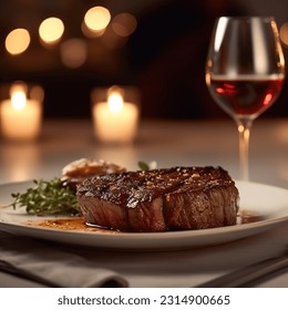 High quality close up of medium rare steak, creamy sauce - Shutterstock ID 2314900665