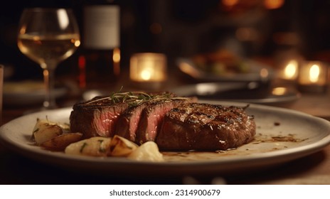 High quality close up of medium rare steak, creamy sauce - Powered by Shutterstock