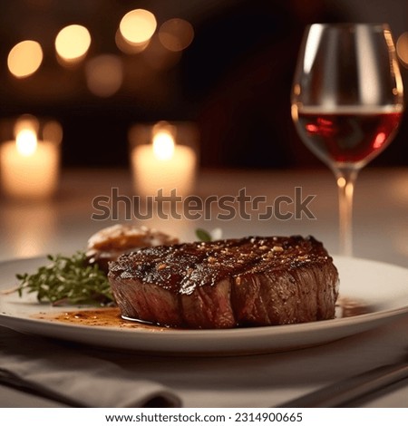 High quality close up of medium rare steak, creamy sauce