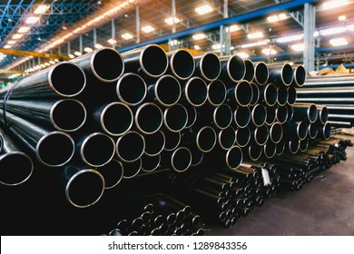 High Quality Galvanized Steel Pipe Or Aluminum And Chrome Stainless Pipes In Stack Waiting For Shipment  In Warehouse