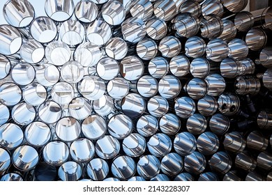 High Quality Galvanized Steel Pipe Or Aluminum And Chrome Stainless Pipes In Stack Waiting For Shipment In Warehouse