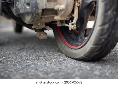 High quality image focusing on under-inflated motorcycle tires