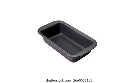 High quality image of a non-stick rectangular baking pan isolated on a pure white background. Ideal for cooking, baking, product listings, advertisements, or kitchen related projects.