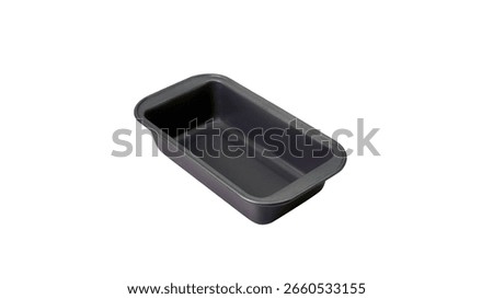 High quality image of a non-stick rectangular baking pan isolated on a pure white background. Ideal for cooking, baking, product listings, advertisements, or kitchen related projects.