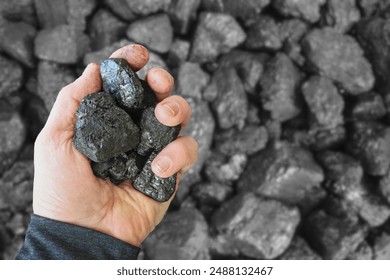 High quality, low ash, thermal Australian coal, which is exported mostly to Asia for energy and electricity generation. Held in hand.  Differential focus